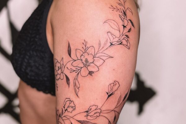 Flowers Fine Line Tattoo Black & Grey 001 Sebrina Pham Art